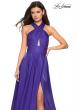 Picture of: Tone Tone Satin Dress with Wrap Around High Neckline in Indigo, Style: 27151, Detail Picture 1