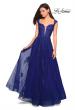 Picture of: Floor Length Cap Sleeve Prom Gown with Lace Detail in Indigo, Style: 27503, Detail Picture 1