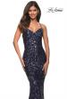 Picture of: Unique Print Sequin Gown with Open Lace Up Back in Indigo, Detail Picture 1