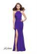 Picture of: Classic Long Evening Gown with Beaded Straps and Slit in Indigo, Style: 25540, Detail Picture 2