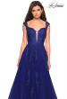 Picture of: Floor Length Cap Sleeve Prom Gown with Lace Detail in Indigo, Style: 27503, Detail Picture 2