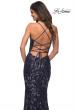 Picture of: Unique Print Sequin Gown with Open Lace Up Back in Indigo, Detail Picture 2