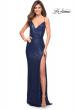 Picture of: Long Sequin Gown with Wrap Style Top and Slit in Indigo, Style: 30305, Detail Picture 2