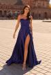 Picture of: Strapless Satin A-Line Gown with Draped Bodice and High Slit in Indigo, Style: 33417, Detail Picture 2
