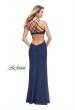 Picture of: Long Sparkly Dress with High Neckline and Side Slit in Indigo, Style: 25346, Detail Picture 3