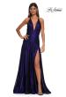Picture of: Beautiful Long Metallic Net Jersey Gown with Flattering Ruching in Indigo, Style: 32887, Detail Picture 3