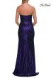 Picture of: Strapless Metallic Gown with Draped Bodice and High Slit in Indigo, Style: 33291, Detail Picture 6
