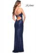 Picture of: Long Sequin Gown with Wrap Style Top and Slit in Indigo, Style: 30305, Detail Picture 7
