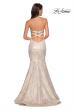 Picture of: Strapless Mermaid Jacquard Prom Dress in Ivory/Gold, Style: 27789, Back Picture