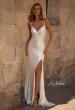 Picture of: Ruched Metallic Jersey Dress with Open Lace Up Back in Ivory , Style 32945, Detail Picture 1