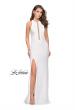 Picture of: Long Jersey Dress with High Neckline and Side Leg Slit in Ivory, Style: 25477, Detail Picture 2