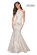 Picture of: Long Floral Mermaid Prom Dress with High Neckline in Ivory/Silver, Style: 27796, Detail Picture 1