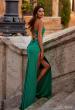 Picture of: Ruched Jersey Dress with Draped Neckline and High Slit in Jade, Style: 32152, Back Picture