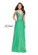 Picture of: Long Evening Gown with Chiffon Skirt and Scoop Open Back in Jungle Green, Style: 25513, Detail Picture 2