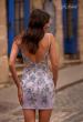 Picture of: Lavender Lace Short Dress with Illusion Sides in Lavender Gray, Style 32616, Back Picture