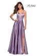 Picture of: Long Satin Formal Gown with Leg Slit and Strappy Back in Lavender Gray, Style: 26994, Main Picture