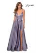 Picture of: V-Neck Satin Prom Dress with Lace Up Back in Lavender Gray, Style: 28628, Main Picture
