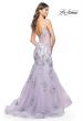 Picture of: Mermaid Gown with Two Tone Lace Appliques in Lavender Gray, Style: 32091, Back Picture