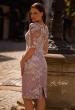 Picture of: Tea Length Lace Gown with Three Quarter Sleeves, Style: 27895, Back Picture
