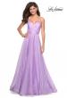 Picture of: Long Metallic Chiffon Dress with Ruching and V Back in Lavender, Style: 27616, Main Picture