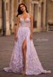 Picture of: Stunning Floral Tulle Gown with Corset Top and Slit in Lavender , Style 32695, Main Picture