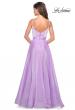 Picture of: Long Metallic Chiffon Dress with Ruching and V Back in Lavender, Style: 27616, Back Picture