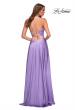 Picture of: Bright Satin Gown with Criss-Cross Ruched Top in Purple, Style: 30662, Back Picture