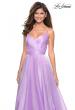 Picture of: Long Metallic Chiffon Dress with Ruching and V Back in Lavender, Style: 27616, Detail Picture 1