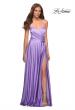 Picture of: Bright Satin Gown with Criss-Cross Ruched Top in Purple, Style: 30662, Detail Picture 1