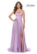 Picture of: A-Line Satin Gown with Ruched Bodice and V Neck in Lavender, Style: 31505, Detail Picture 1