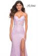 Picture of: Neon Lace Prom Gown With Sheer Bodice and Tie Up Back in Lavender, Detail Picture 2