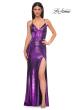 Picture of: Fitted Metallic Jersey Prom Dress with Corset Style Top in Lavender , Style 32877, Detail Picture 7