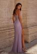 Picture of: Fishnet Rhinestone Fitted Dress with Bustier Top and High Neckline in Lavender, Style: 32227, Back Picture