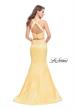 Picture of: Mikado Two Piece Mermaid Gown with Beaded Lace Top in Lemon, Style: 26311, Back Picture