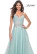 Picture of: A-Line Prom Gown with Ruched Bodice and Rhinestone Belt Detail in Light Blue, Style: 32117, Main Picture