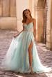 Picture of: A-line Prom Dress with Beaded Floral Applique and Corset Top in Light Blue, Style: 32810, Main Picture