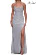 Picture of: Cowl Neck Rhinestone Gown with Side Ruching and High Slit in Light Blue, Style: 33272, Detail Picture 9