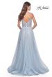 Picture of: A-Line Tulle Gown with Unique Floral and Rhinestone Details in Light Blue, Style: 32215, Back Picture
