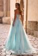 Picture of: A-line Prom Dress with Beaded Floral Applique and Corset Top in Light Blue, Style: 32810, Back Picture