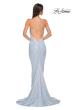 Picture of: Ruched Long Metallic Gown with Low Back and Criss Cross Straps in Light Blue, Style 32973, Back Picture