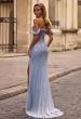 Picture of: Prom Dress with Rosette Off the Shoulder Straps and Neckline in Light Blue, Style: 33044, Back Picture
