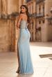 Picture of: Rhinestone Corset Gown with Slit and Lace-Up Back in Light Blue, Style: 33772, Back Picture