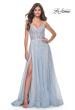 Picture of: A-Line Tulle Gown with Unique Floral and Rhinestone Details in Light Blue, Style: 32215, Detail Picture 1