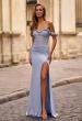 Picture of: Prom Dress with Rosette Off the Shoulder Straps and Neckline in Light Blue, Style: 33044, Detail Picture 1
