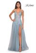 Picture of: Lace Embellished A-line Dress with Lace Up Back in Light Blue, Style: 32147, Detail Picture 2