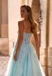Picture of: A-line Prom Dress with Beaded Floral Applique and Corset Top in Light Blue, Style: 32810, Detail Picture 2