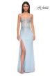 Picture of: Rhinestone Embellished Fitted Prom Dress with Corset and Deep V in Light Blue, Style 32717, Detail Picture 3