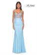 Picture of: Fitted Jersey Prom Dress with Full Rhinestone Illusion Bodice in Light Blue, Style: 32079, Detail Picture 4