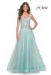 Picture of: A-Line Prom Gown with Ruched Bodice and Rhinestone Belt Detail in Light Blue, Style: 32117, Detail Picture 4