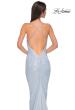 Picture of: Ruched Long Metallic Gown with Low Back and Criss Cross Straps in Light Blue, Style 32973, Detail Picture 4